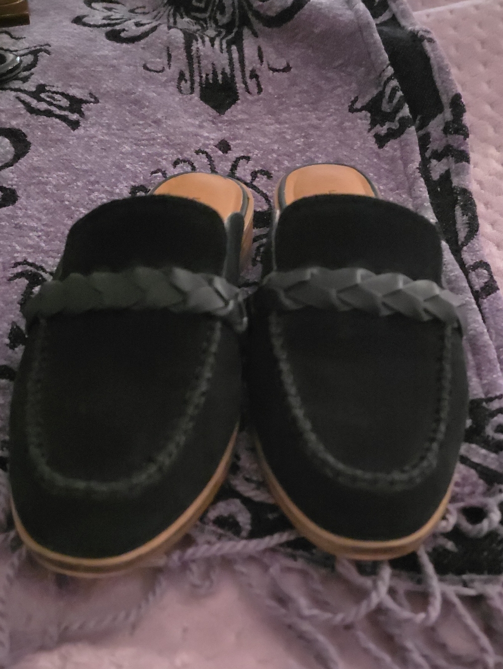 Lucky Brand Black Braided Suede Mule Loafers Sz 8 Womens